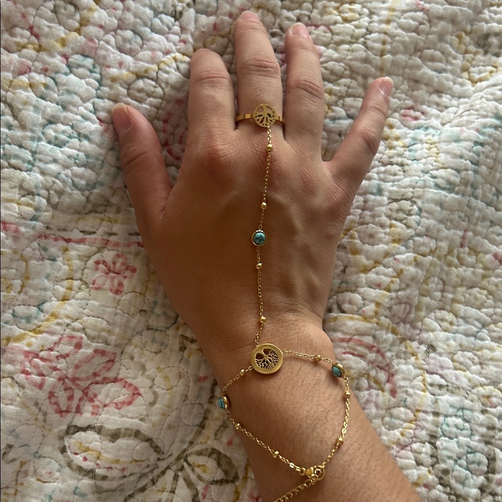 Stainless steel Turquoise Hand Chain Bracelet - Women Jewelry
